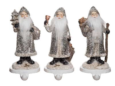Silver Snow Santa Stocking Holders - Set of 3