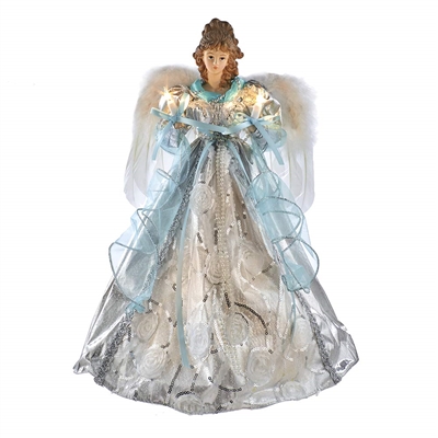 Kurt Adler - 16 inch - Silver and Blue Angel Lighted Treetopper - 10 Lights