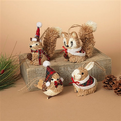 Gerson - Sisal Holiday Animal Figurine Ornaments - Set of 4