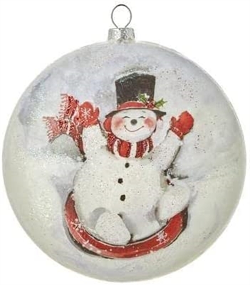 Raz - Snow Tubing Snowman Disc Ornament