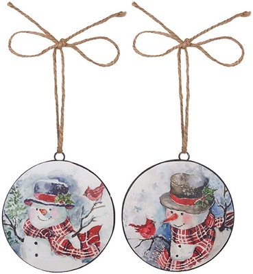Raz Imports - Snowman Disc Ornaments - 6" - Set of 2