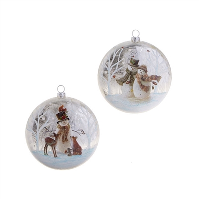 RAZ Imports - Snowman Glass Disc Ornaments, Set of 2 - 4.75"