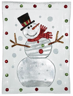 Large Glass Serving Platter with Snowman Design - GANZ