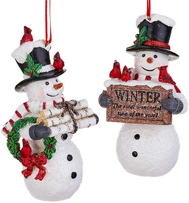 Raz Imports -Snowman Ornament 5" - Set of 2