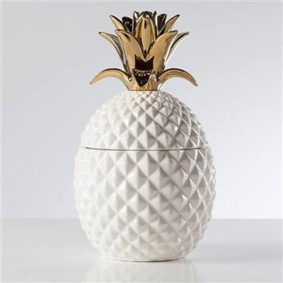 Torre & Tagus  Pineapple Gold Crown White Ceramic Canister, Tall