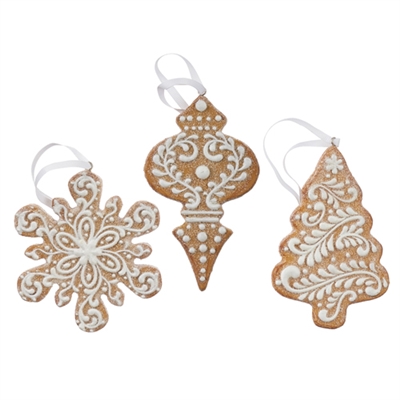RAZ - White Icing  Gingerbread Ornaments - Set of 3