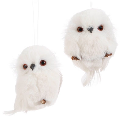 RAZ Imports 4.25" White Owl Ornaments - Set of 2