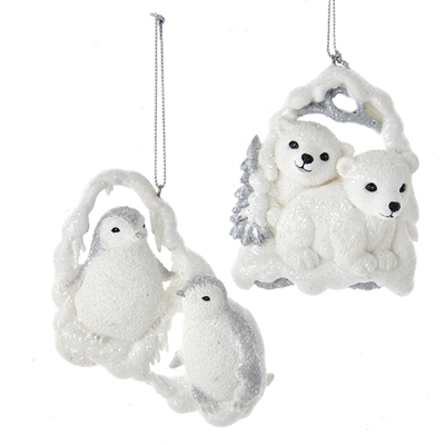 Kurt Adler - Winter White Polar Bears and Penguins Ornaments - Set of 2