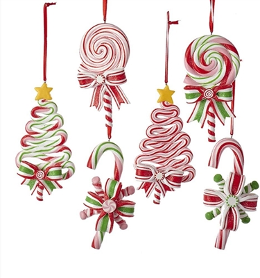 Kurt Adler Candy Cane / Tree / Lollipop Ornaments - Set of 6