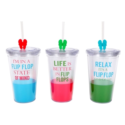 Insulated Tumblers With Flexible Straws - Flip Flop Theme