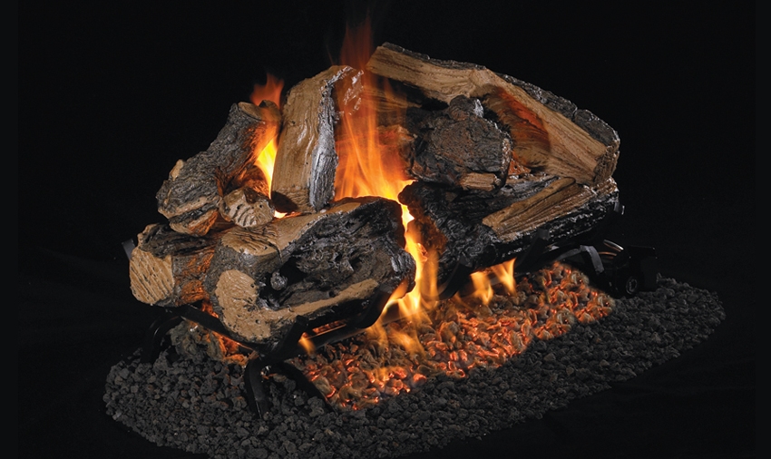 Peterson Real Fyre Outdoor See-Thru Gas Log Set Charred Rugged Split Oak