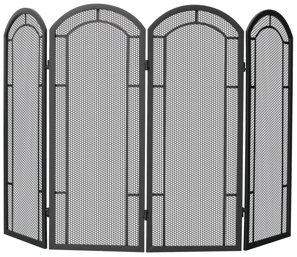 Uniflame 4 Fold Black Wrought Iron Fireplace Screen