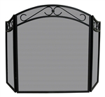 Uniflame 3 Fold Black Arch Top Fireplace Screen with Scrolls