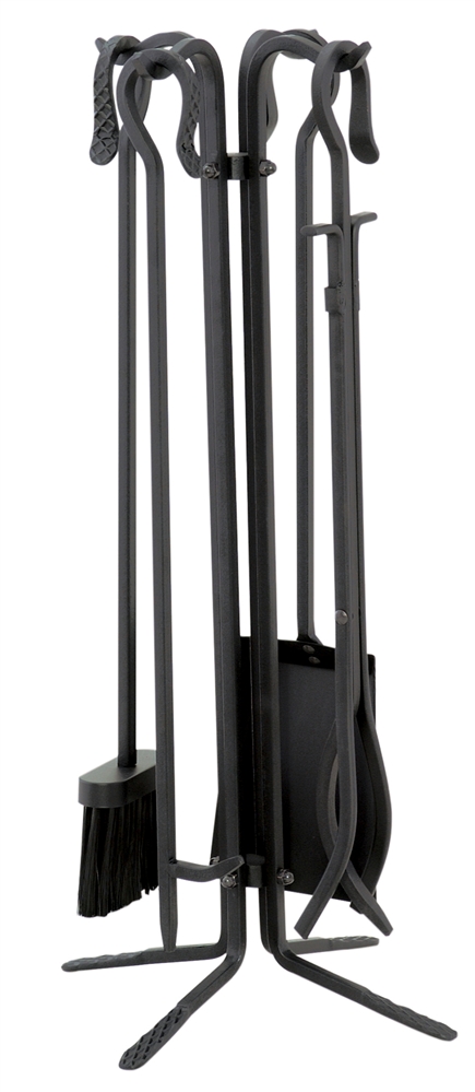 Uniflame Black Wrought Iron 5 Piece Fireset with Crook Handles