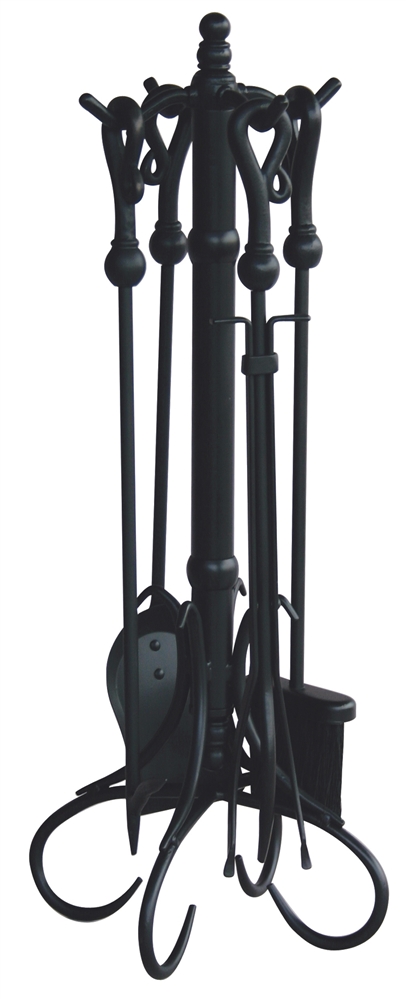 Uniflame Black Wrought Iron Fireset with Heavy Crook Handles