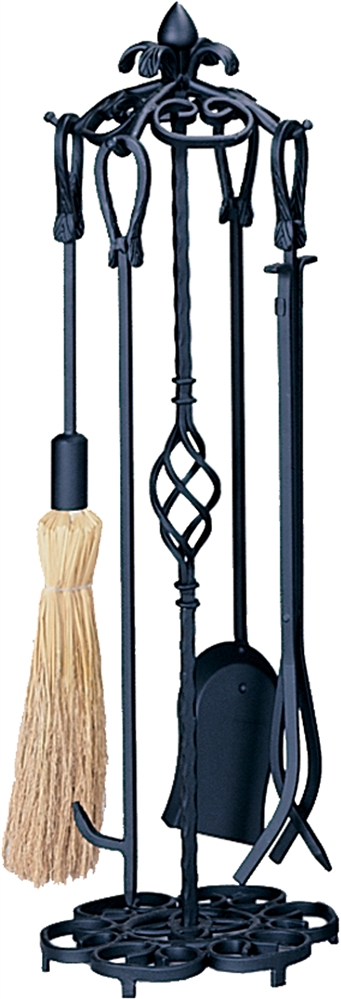 Uniflame Black Heavy 5 Piece Wrought Iron Fireset with Swirl Base