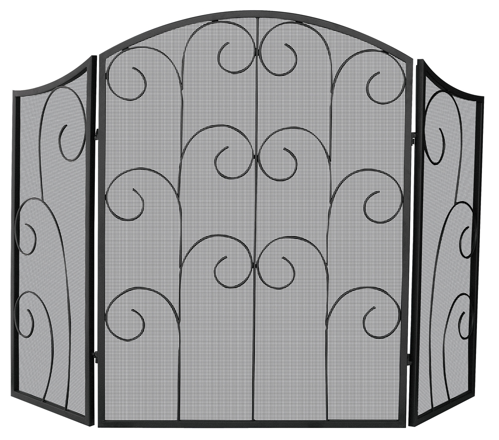 Uniflame Black 3 Panel Fireplace Screen with Decorative Scroll