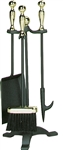 Uniflame Polished Brass and Black 4 Piece Fireset with Ball Handle