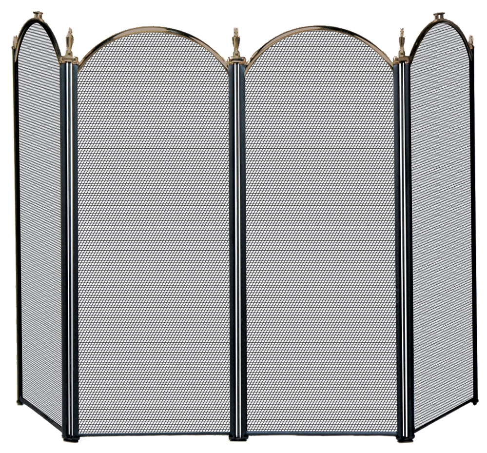 Uniflame Specialty Line 4 Fold Antique Brass and Black Fireplace Screen