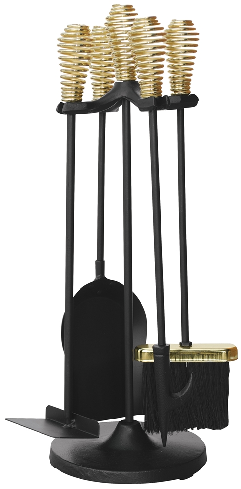 Uniflame Polished Brass and Black Stoveset with Spring Handles