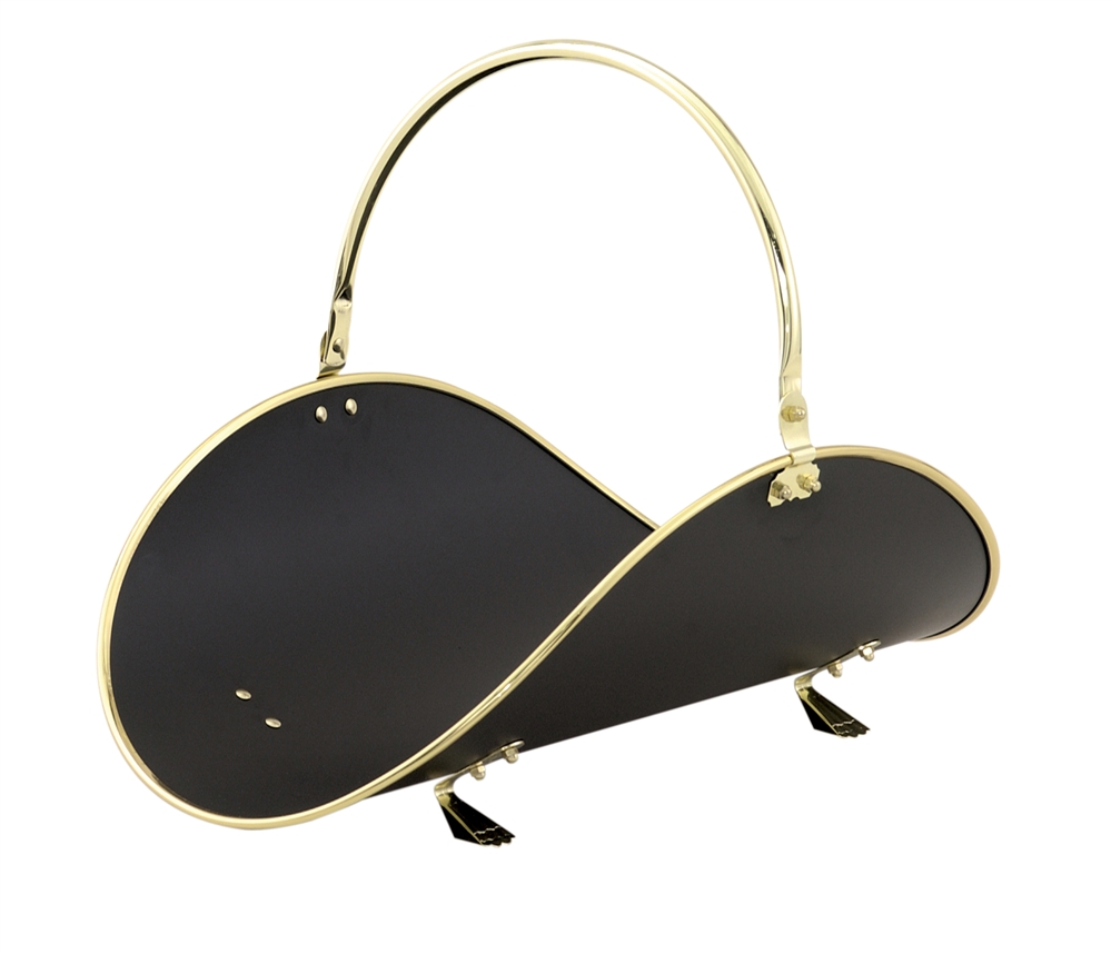 Uniflame Polished Brass and Black 21 Inch Woodbasket with Polished Brass Trim
