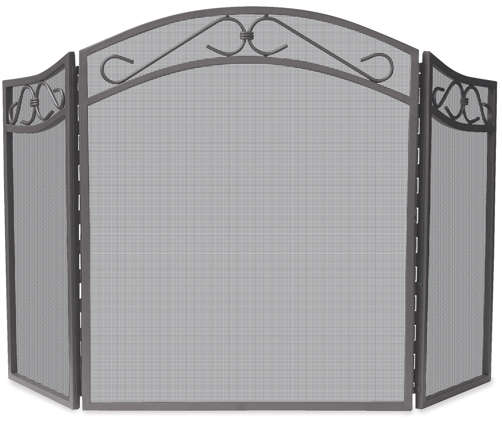 Uniflame 3 Fold Bronze Arch Top Fireplace Screen with Scrolls