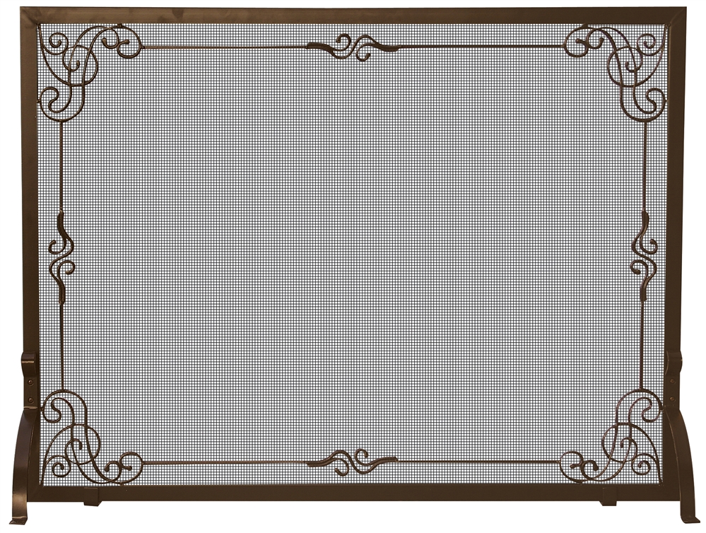 Uniflame Bronze Single Panel Fireplace Screen with Decorative Scrolls