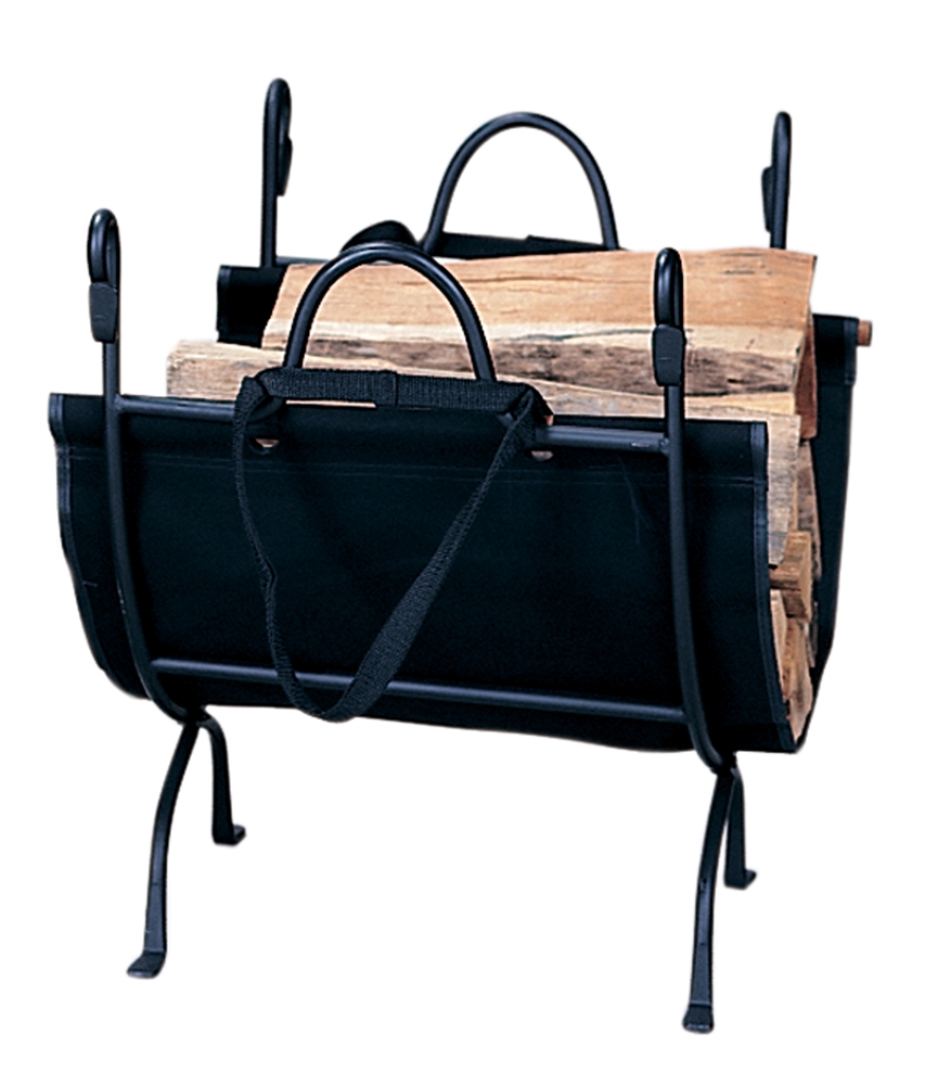 Uniflame Deluxe Black Wrought Iron Log Rack with Canvas Carrier