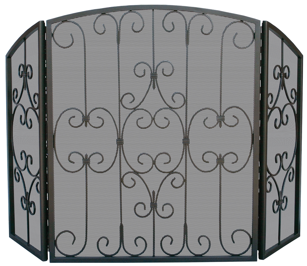 Uniflame 3 Fold Graphite Fireplace Screen with Scrolls