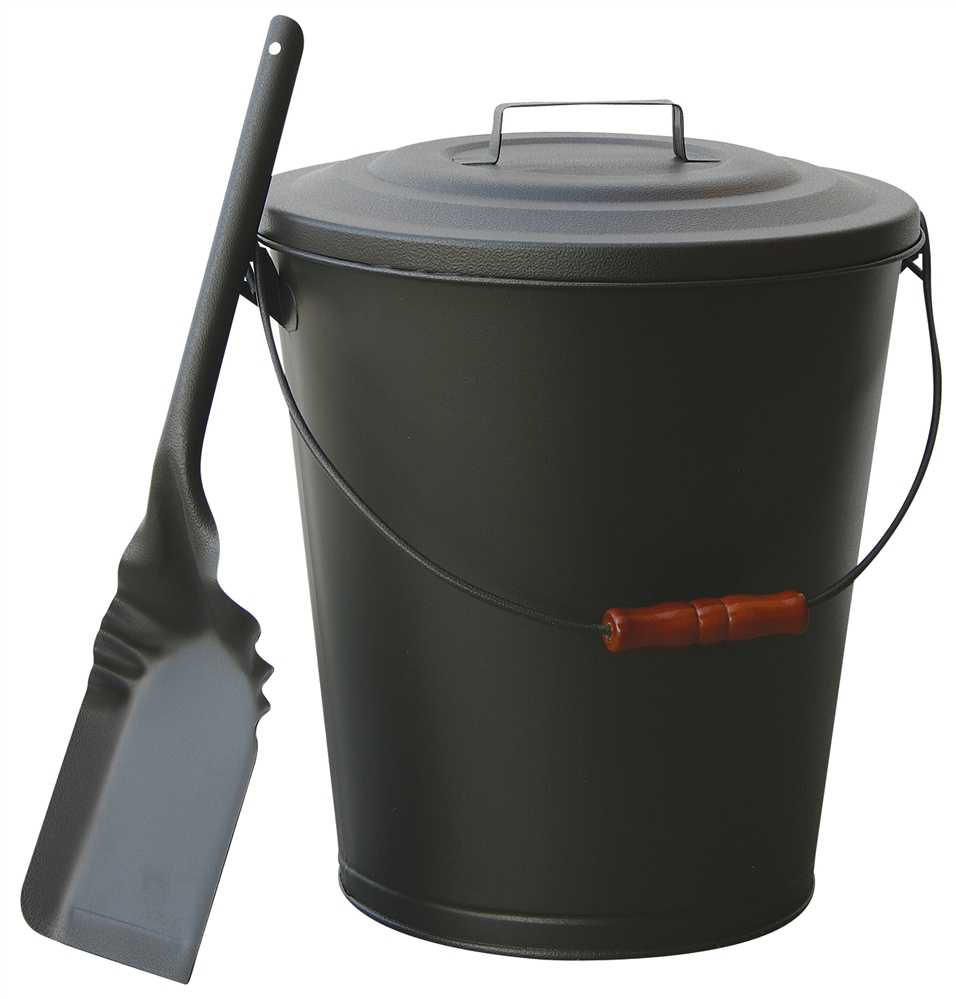 Uniflame Olde World Iron Finish Ash Bin with Lid and Shovel