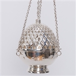 LARGE SILVER CATHEDRAL CENSER WITH 3 CHAINS