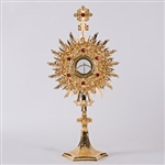 FINE LITURGICAL GOLD PLATED MONSTRANCE W/RED STONES