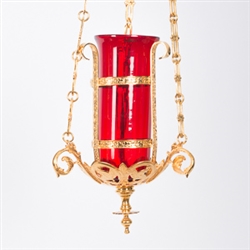 CCG-38G, ORNATE GOLD HANGING SANCTUARY LAMP WITH GLOBE