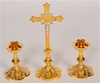 SMALLER  FRENCH STYLE GOLD PLATED ALTAR TOP CANDLE STICK.