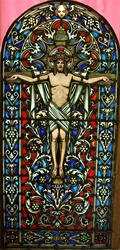 Antique Stained Glass Window, Christ is crucified