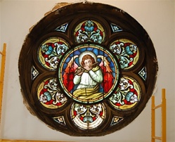 Antique early American Stained Glass Window, ANGEL - 68" diameter