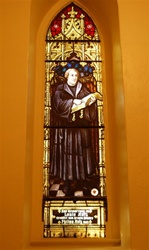 Antique early American Stained Glass Window, Martin Luther