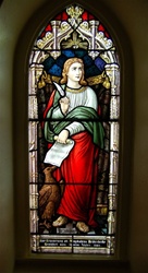 Antique early American Stained Glass Window, St. John