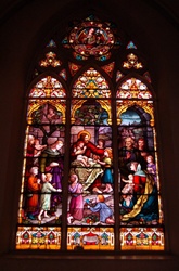 SOLD - Antique early American Stained Glass Window, Jesus with the children