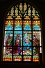 Antique  Stained Glass Window of The Nativity and the Adoration of the Kings.