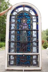 SG-444, St. John Neumann -100 Year old Church Stained Glass Window in wood frame