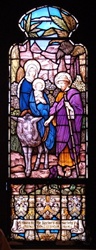 SG-490  Mayer of Munich Stained Glass Window #11 of 20- The Holy Family flees on a donkey