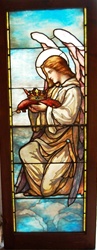 Angel Presenting Crown, Antique Stained Glass Window By J&R Lamb Studios.