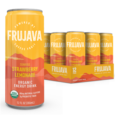 Frujava Sunrise Strawberry Lemonade Organic Energy Drink (Pack of 12)