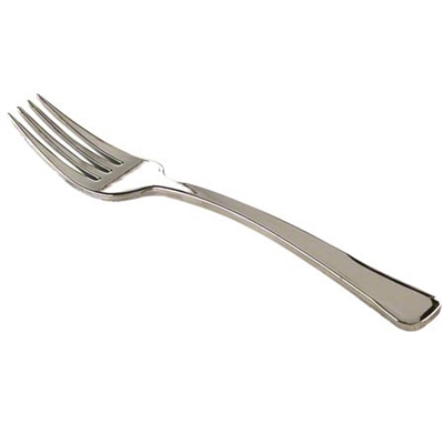 Glimmerware Emi-GWDF 600 7.75" Plastic Silverware Cutlery Plastic Silver Fork Dinner Forks