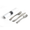 Glimmerware Emi-GWFKSN Silver Plastic Rolled Cutlery Kit - (Fork Knife Spoon Napkin) 100 Sets