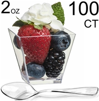 Zappy 400 Square Mini Dessert Cups 2oz Clear Tasting Sample Shot Glasses Dessert Cups & Spoons Disposable Plastic Appetizer Bowls Mini Parfait Cups Small Tumblers Tasting Glasses Dessert Shooters