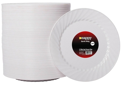 Zappy 6" Disposable Plastic White Dessert Plates Swirl Plates