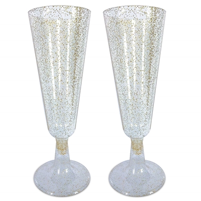 Zappy Disposable Plastic Gold Glitter Cups Champagne Flutes
