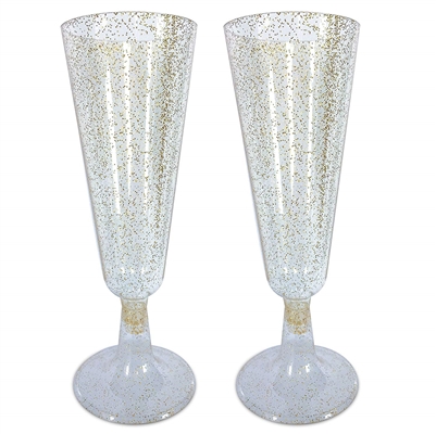 Zappy Disposable Plastic Gold Glitter Cups Champagne Flutes